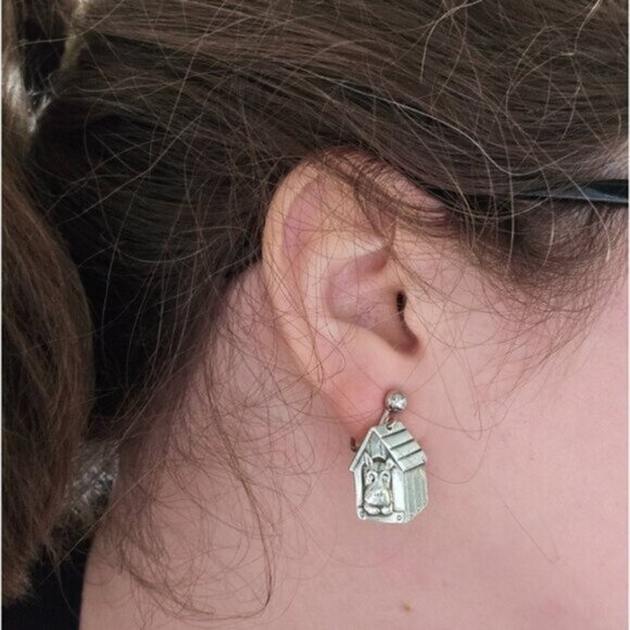 Vintage Sterling Silver Scottie Dog in Dog House Earrings - Picture 3 of 3